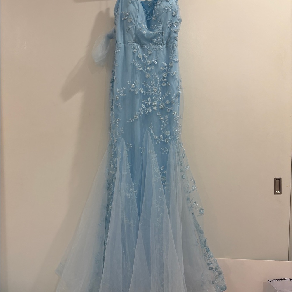 Sparkly Light Blue Mermaid Beaded Long Prom Dress